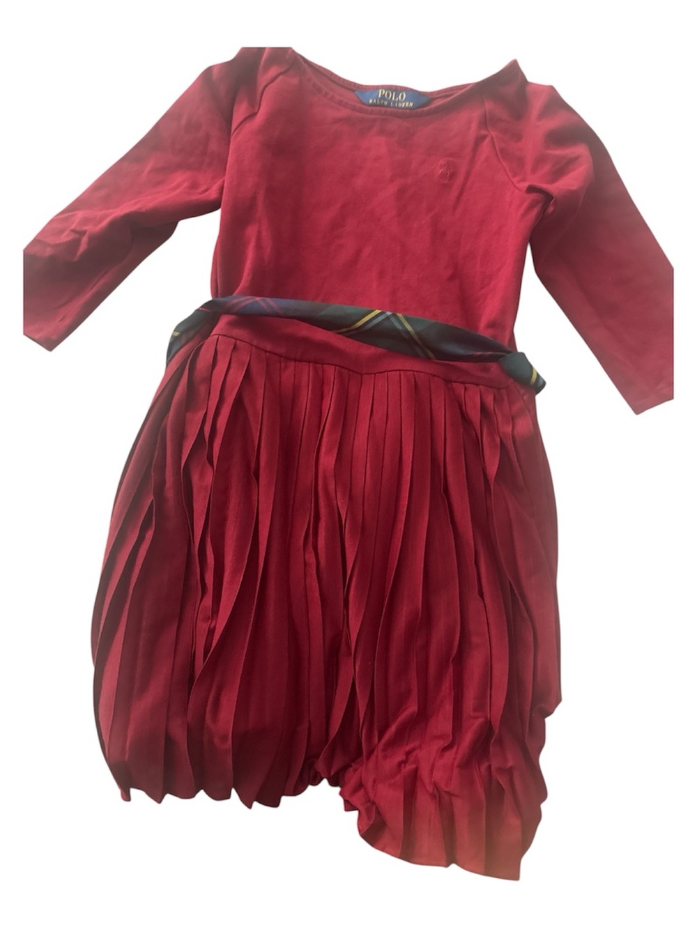 Polo by Ralph Lauren Red Girls Pleated Skirt Dress with Sash